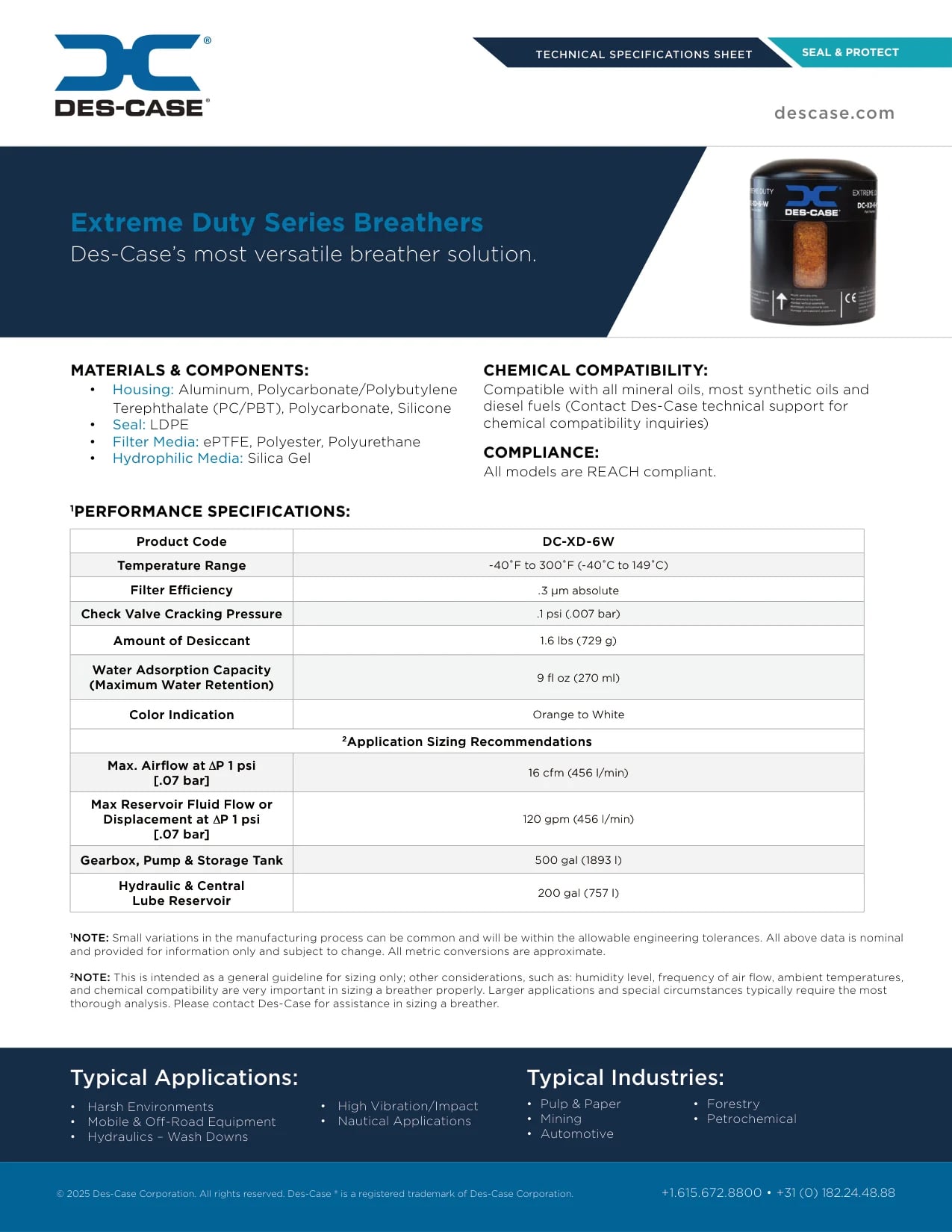 Des-Case Extreme Duty Series Breather DC-XD-6W