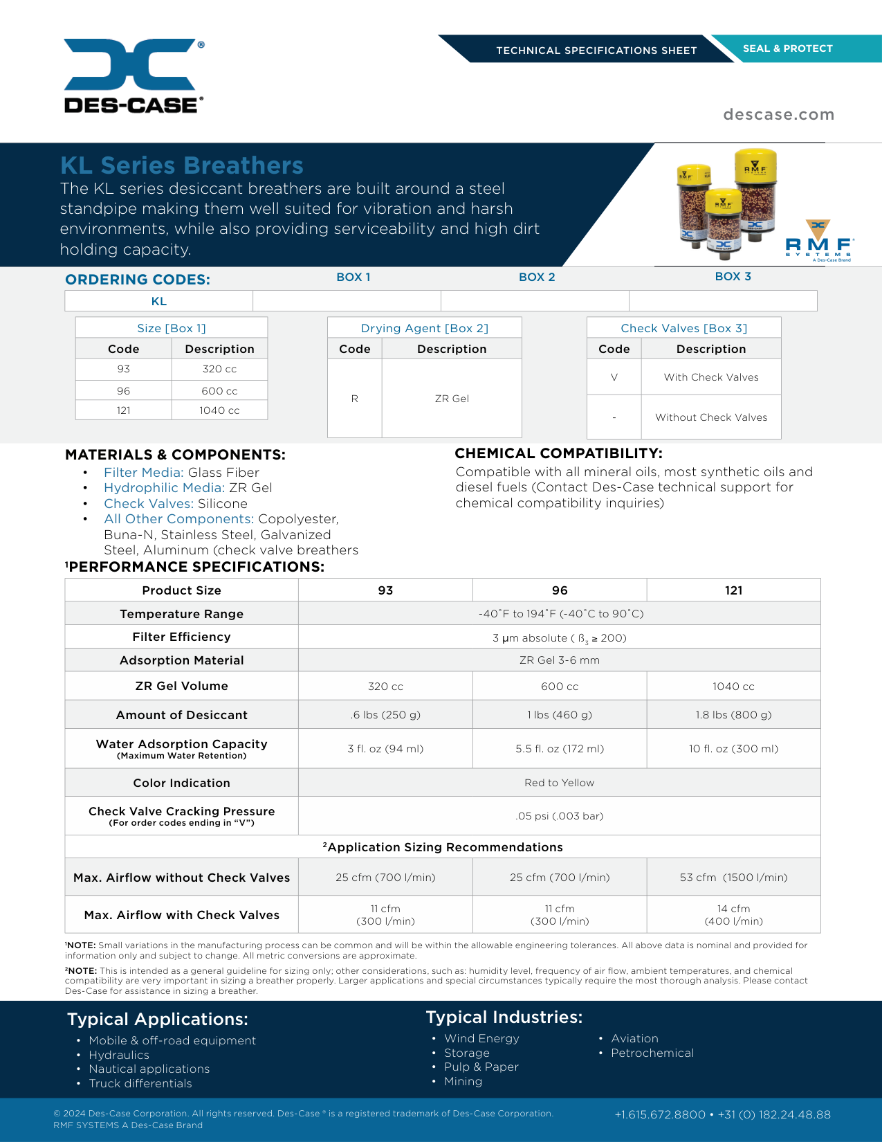 Des-Case KL Series Steel Standpipe Desiccant Breather