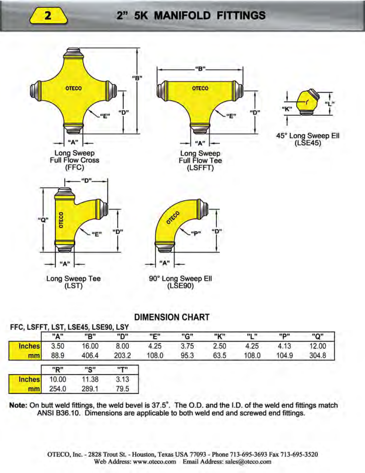 2 inch 5K Manifold Fittings Dimensions Diagram