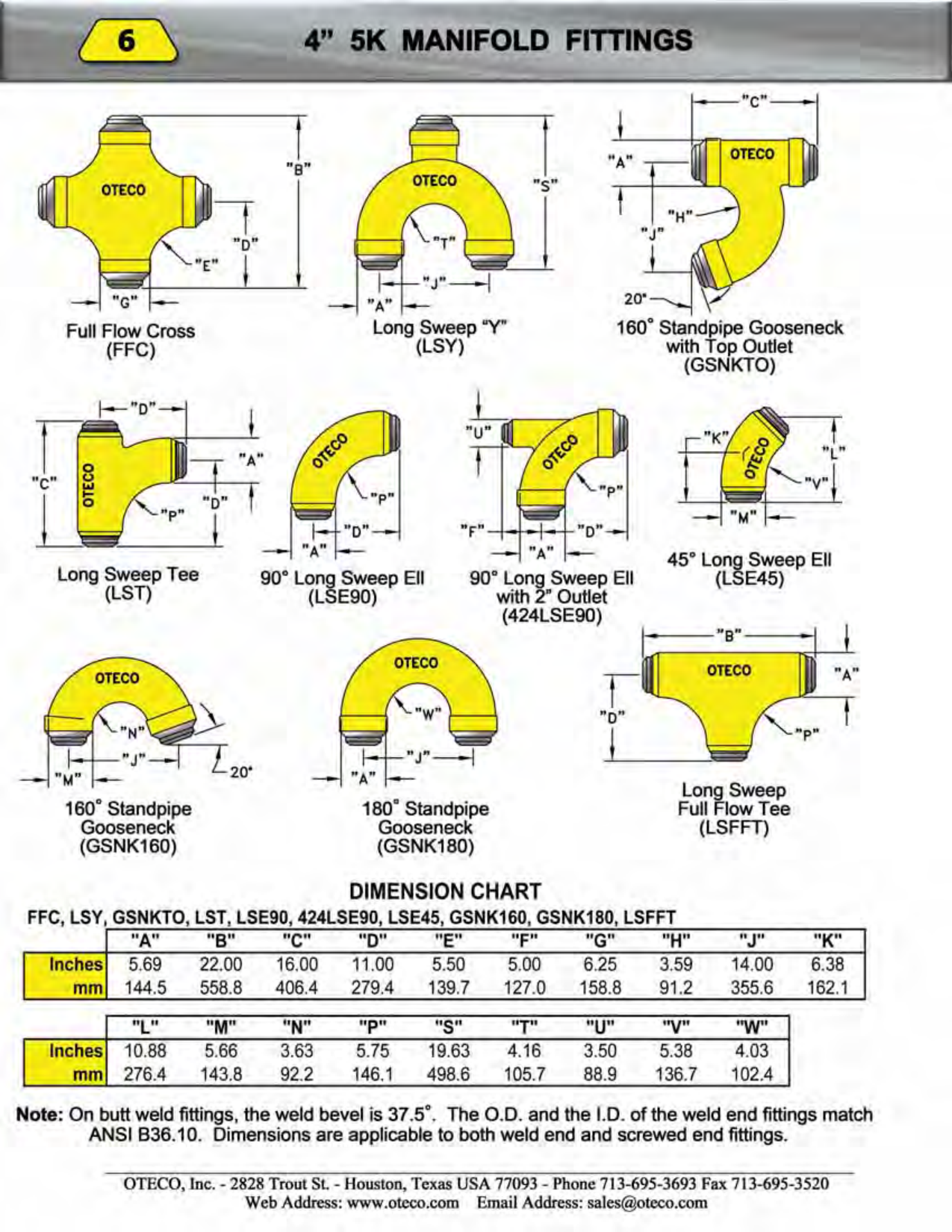 4 inch 5K Manifold Fittings Dimensions Diagram