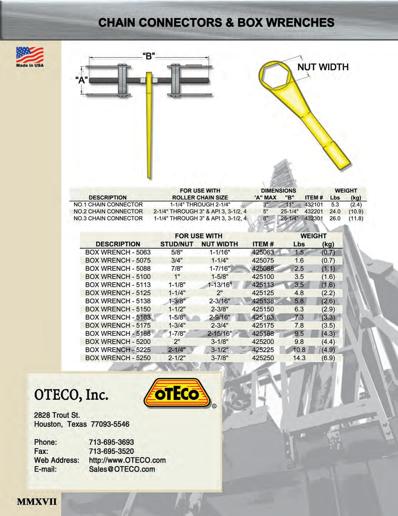 Oteco Chain Connectors and Box Wrenches Made in USA