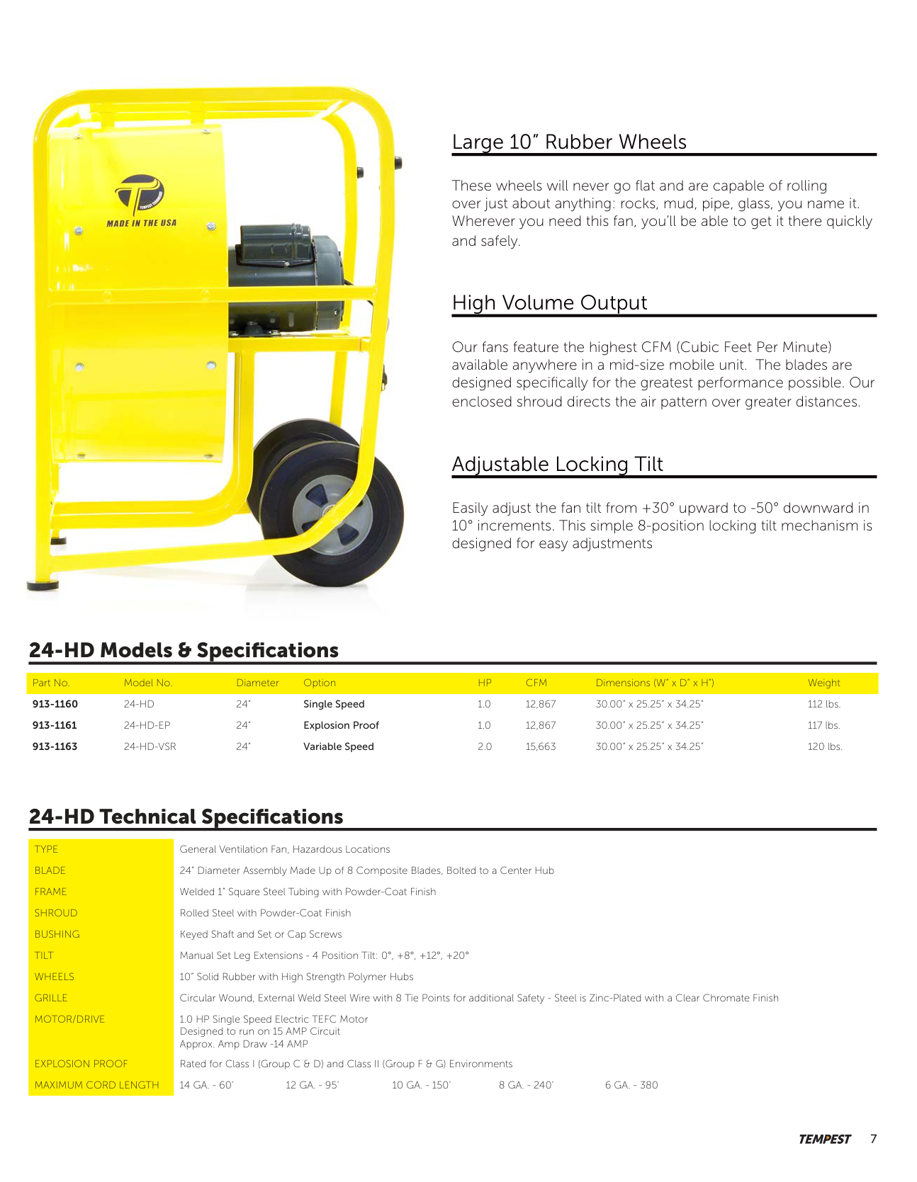 Tempest 24-HD specifications and dimensions