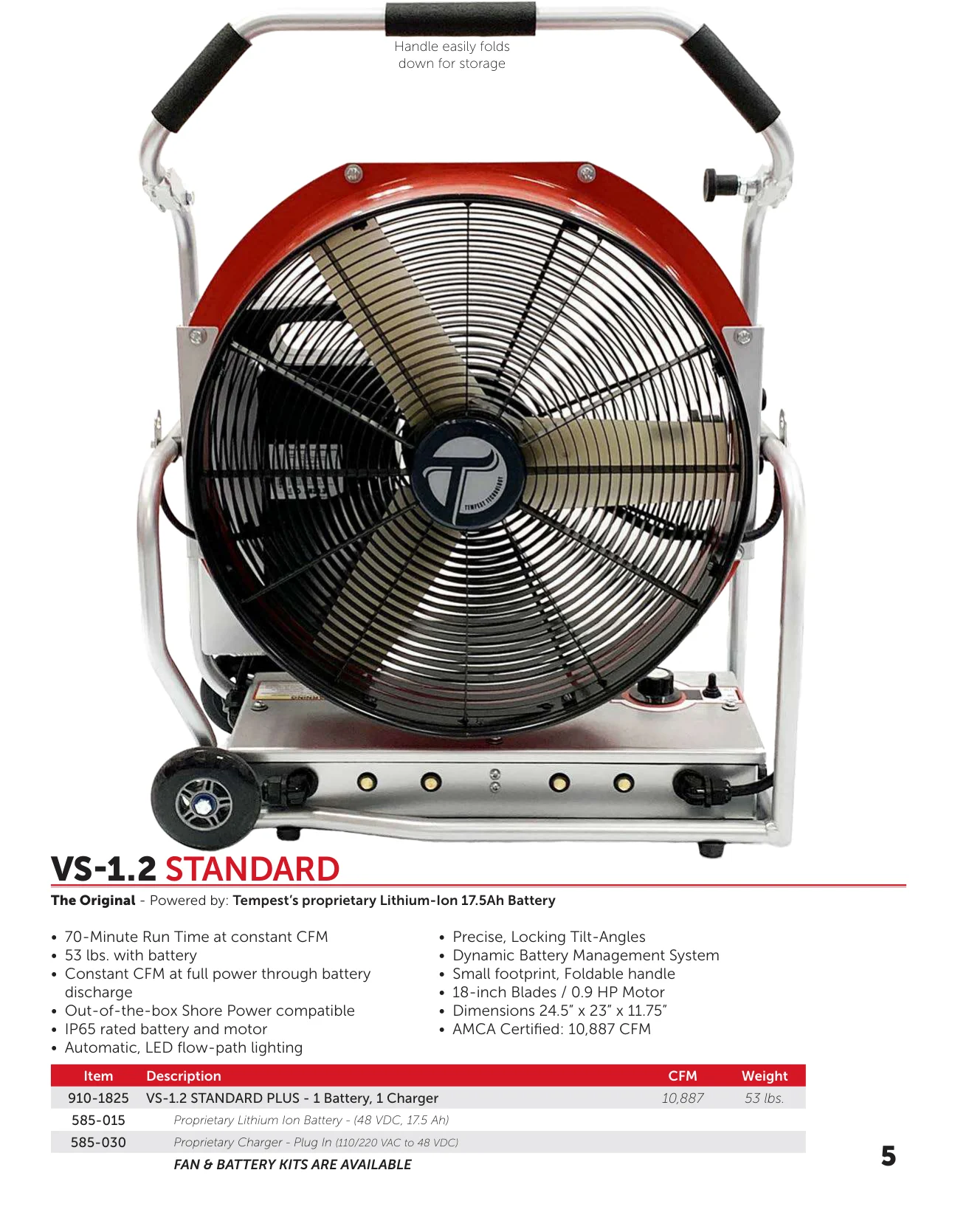 Tempest VS-1.2 Standard specifications