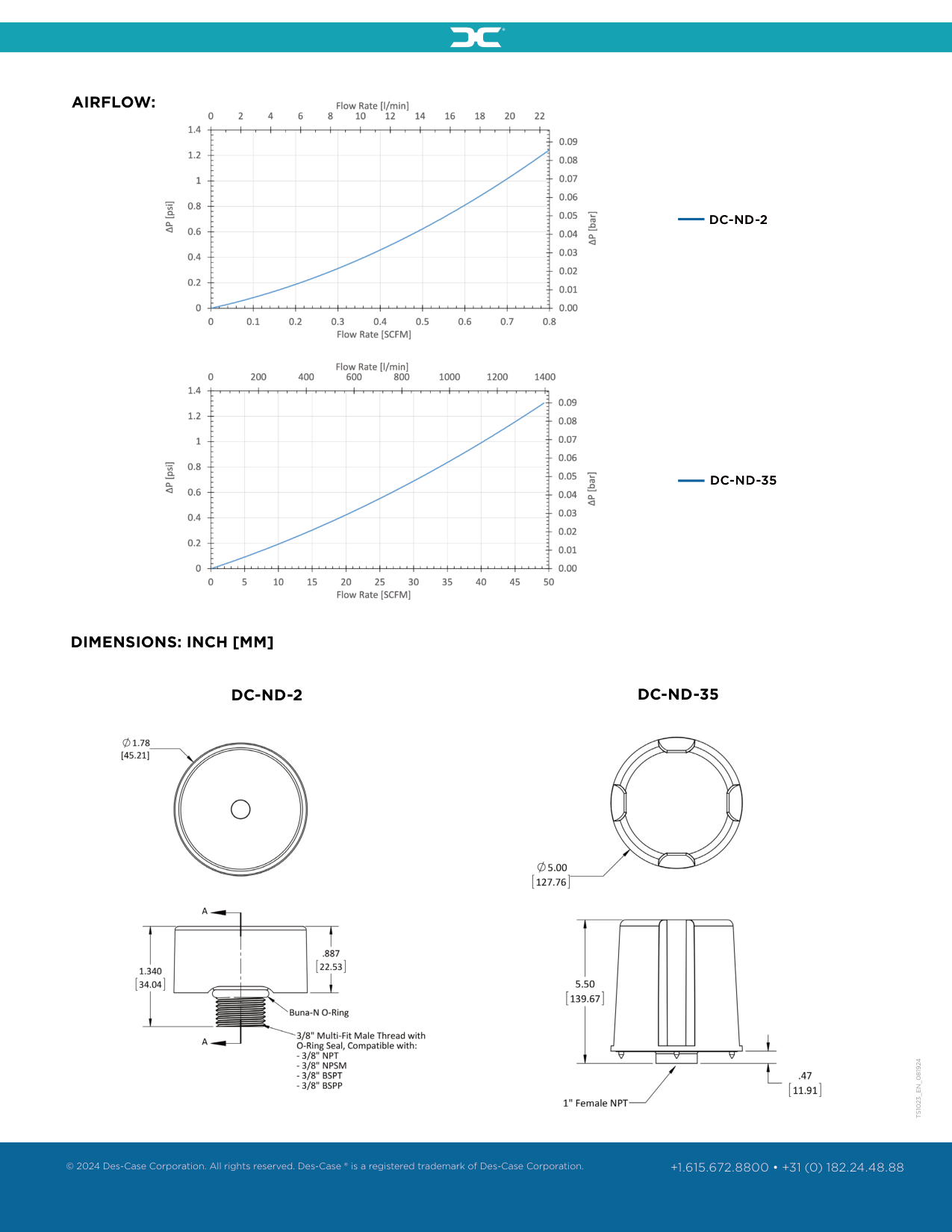 Des-Case Non-Desiccant Breather DC-ND-2 DC-ND-35 dimensions diagram