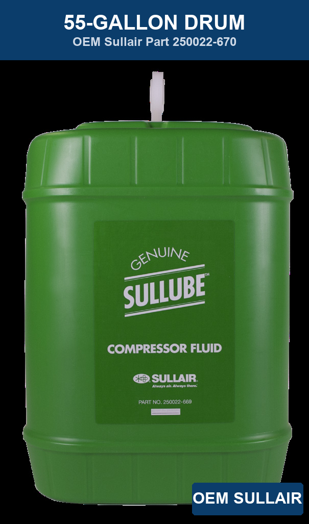 Sullair Sullube polyglycol synthetic compressor fluid - 55-gallon OEM drum, part 250022-670
