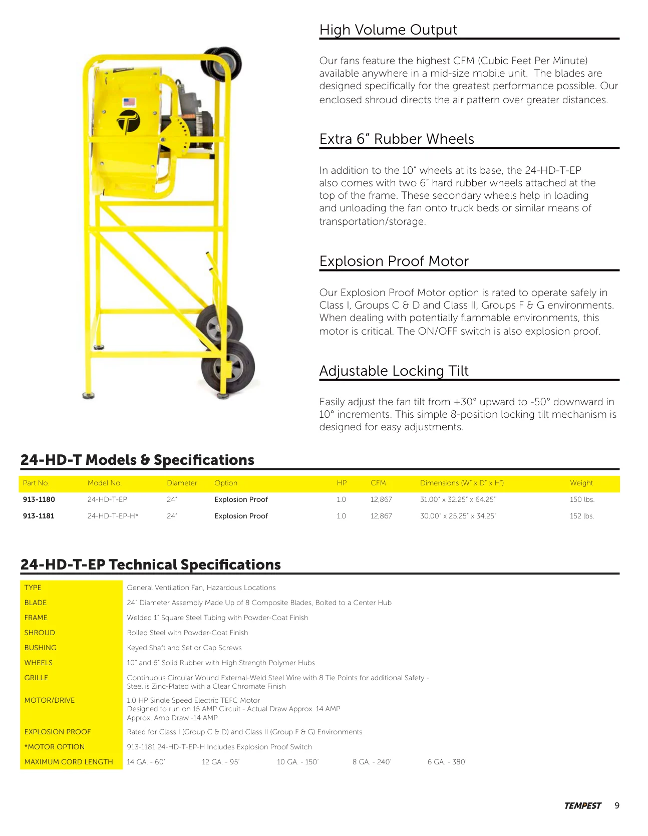 Tempest 24-HD-T-EP specifications and dimensions