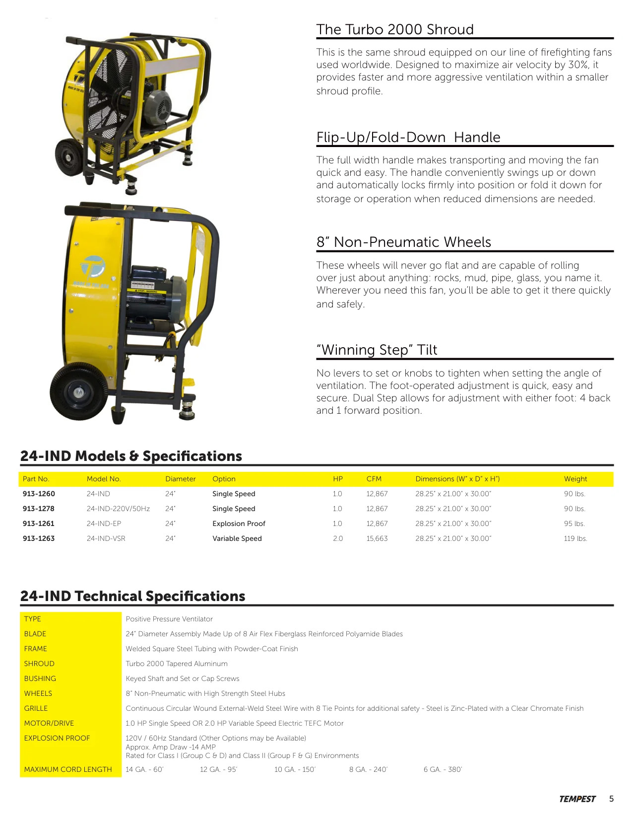 Tempest 24-IND specifications and dimensions