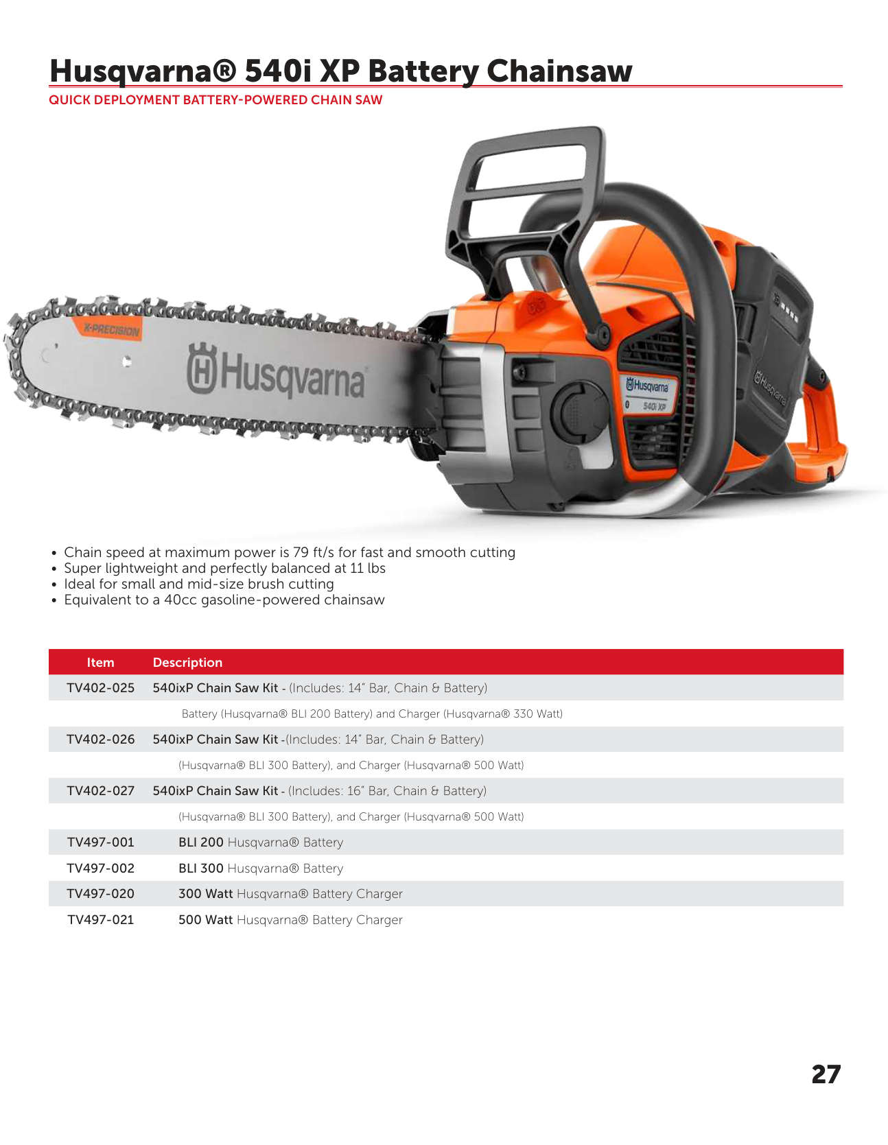 Tempest Husqvarna 540i XP battery chainsaw