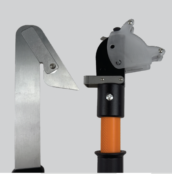 RiptItSafeCuttingToolHSTHeadsCloseUpWeb 9 RIPIT60SC - RipIt Safe Cutting Tool - Spring Cover Style w/ Straight End Grip, 60" OAL, Adjustable Blade Angle - Hand Safety Tool Co.