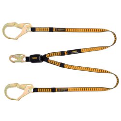 DEWALT DXFP611130 6 ft.(1.8 m) Twin Leg Lanyard External Absorber, Snap hook on D-Ring End and Steel Rebar Hooks on Anchor End