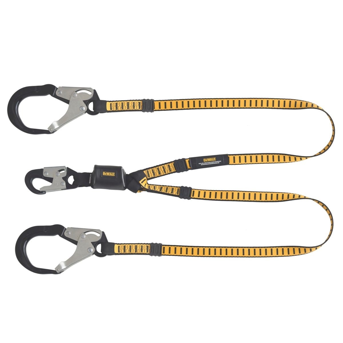DEWALT DXFP611530 6 ft.(1.8 m) Twin Leg Lanyard External Absorber, Aluminum Snap hooks on D-Ring End and Aluminum Rebar Hook on Anchor End