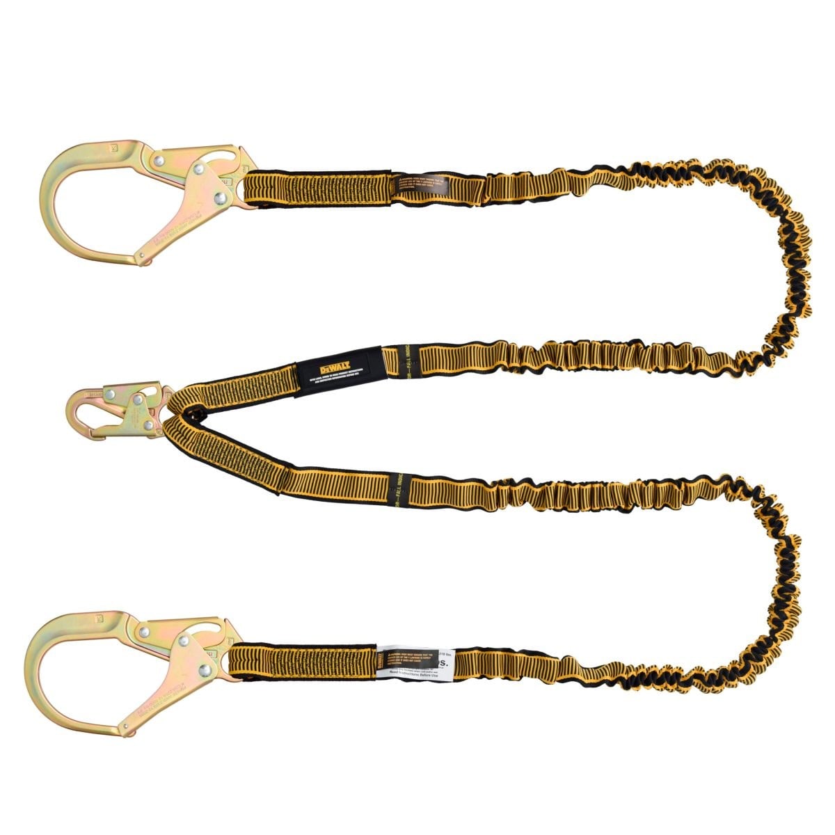 DEWALT DXFP612130 6 ft. (1.8 m) Lanyard, Twin, Internal Absorber with Steel Snap hooks on D-Ring End and Steel Rebar Hooks on Anchor End