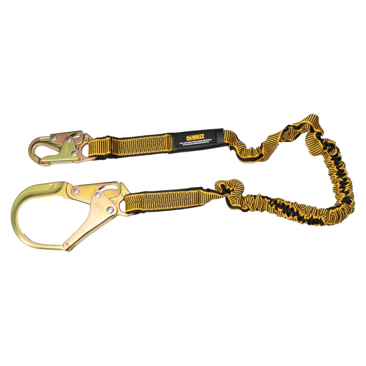 DEWALT DXFP613110 6 ft. (1.8 m) Single Leg Lanyard Internal Energy Absorber, 4 ft. to 6 ft. Stretch with Steel Snap hook on D-Ring End and Steel Rebar Hook on Anchor End.