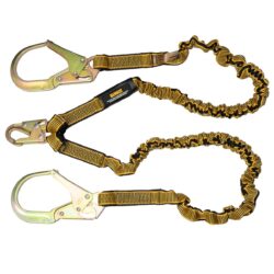 DEWALT DXFP613130 6 ft. (1.8 m) Twin Leg Lanyard Internal Energy Absorber, 4 ft. to 6 ft. Stretch with Steel Snap hook on D-Ring End and Steel Rebar Hooks on Anchor End.