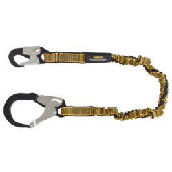 DEWALT DXFP613510 6 ft. (1.8 m) Single Leg Lanyard Internal Energy Absorber, 4 ft. to 6 ft. Stretch with Steel Snap hook on D-Ring End and Steel Rebar Hook on Anchor End.