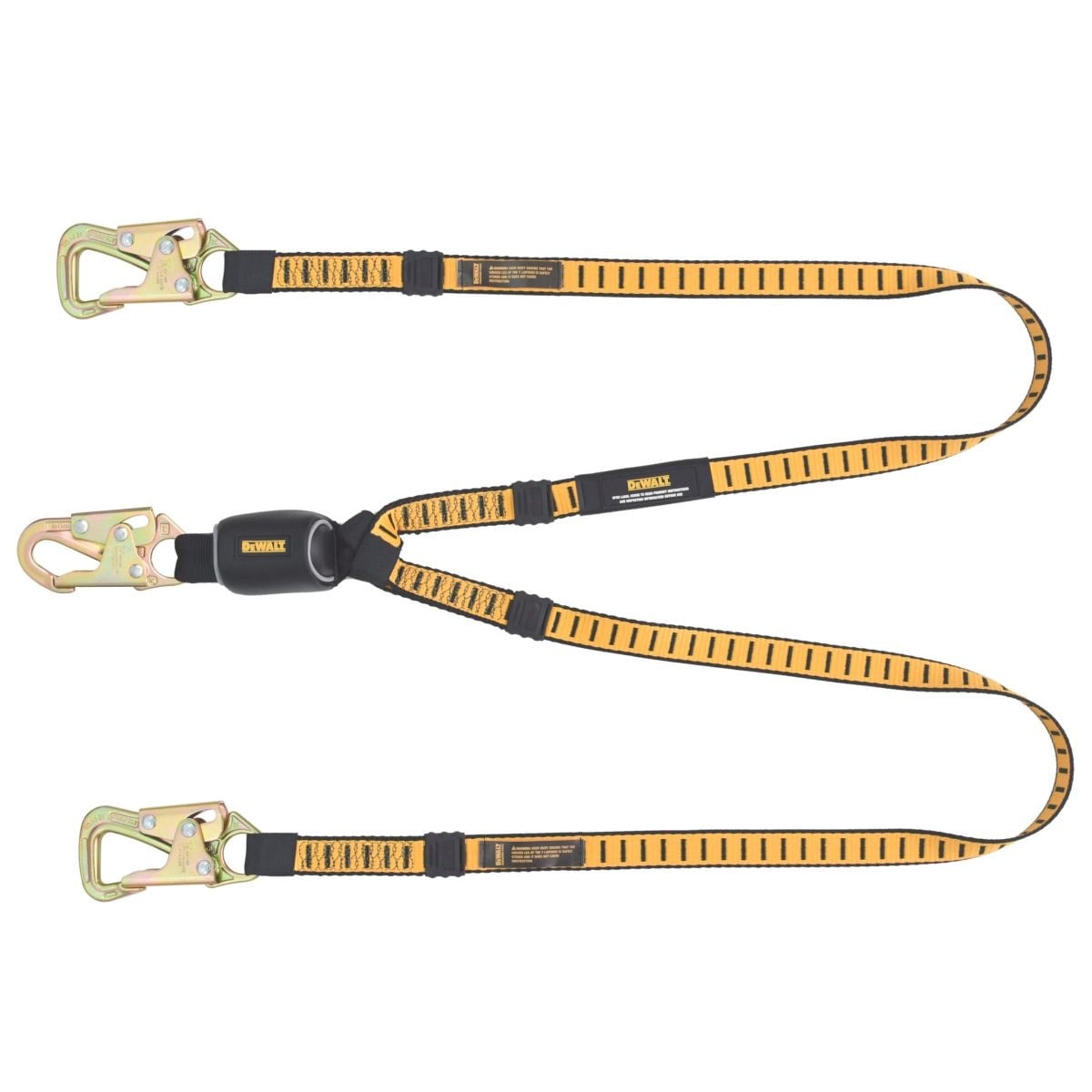 DEWALT DXFP615120 6 ft.(1.8 m) Twin Leg Lanyard, External Energy Absorber, Tie-Back Adjustable, Steel Snap Hooks Both Ends