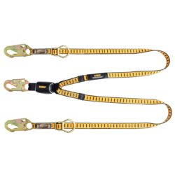 DEWALT DXFP615121 6 ft.(1.8 m) Twin Leg Lanyard, External Energy Absorber, Tie-Back to D-Ring, Adjustable, Steel Snap Hooks Both Ends