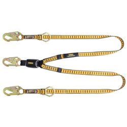 DEWALT DXFP615130 6 ft.(1.8 m) Twin Leg Lanyard, External Energy Absorber, Tie-Back to D-Ring, Adjustable, Steel Snap Hooks Both Ends