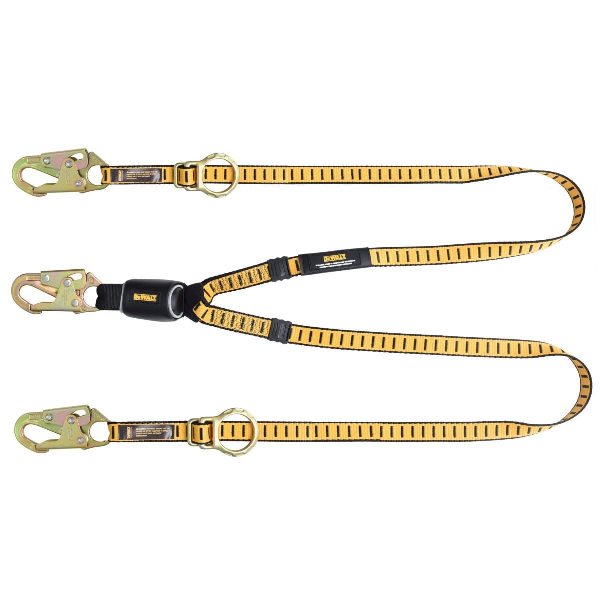 DEWALT DXFP615130 6 ft.(1.8 m) Twin Leg Lanyard, External Energy Absorber, Tie-Back to D-Ring, Adjustable, Steel Snap Hooks Both Ends