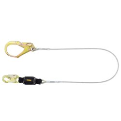 DEWALT DXFP626110 6 ft.(1.8 m) Single Lanyard, External Energy Absorber, Leading Edge Cable with Steel Snap hooks and Steel Rebar Hook on Anchor End.